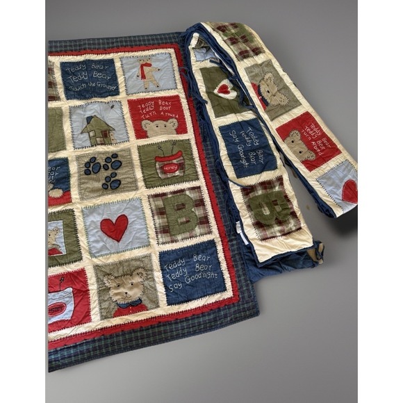 Pottery Barn Kids Teddy Bear Quilt Denim Blue Corduroy Patchwork 50x36 - Picture 3 of 3